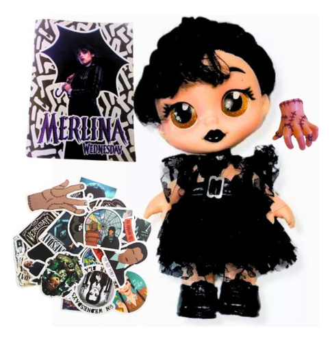 Muñeca De Merlina  Wednesday Baby Con Ojos De Cristal 25 Cm