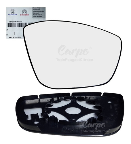 Imagen 1 de 7 de Vidrio De Espejo Con Base Derecho Peugeot 208 100% Original