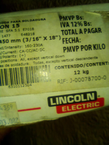 Electrodos Lincoln E7018 De 3/16  Y 1/4 