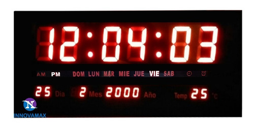Imagen 1 de 4 de Reloj Digital De Pared 36x 15cm Termometro Calendario Alarma