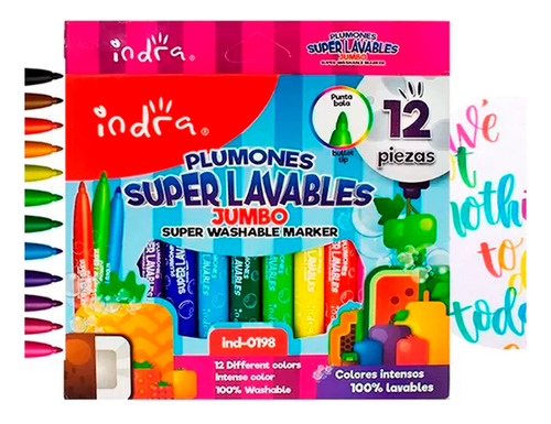 Plumones Jumbo Para Niños Indra Super Lavables C/aroma 12pzs