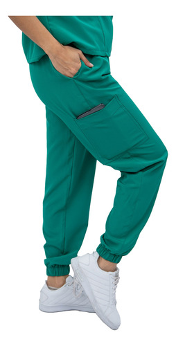 Scrub Mujer Jogger Antifluido Uniforme Médico Cómodo Kolorum Jade Liso G