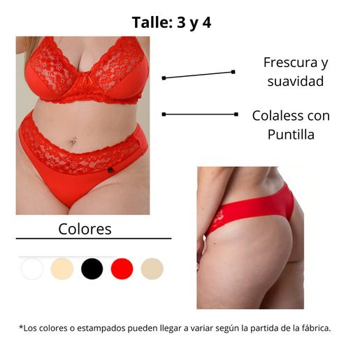Bombacha Colaless Plus Algodón Puntilla Alis 1667 Pack X6