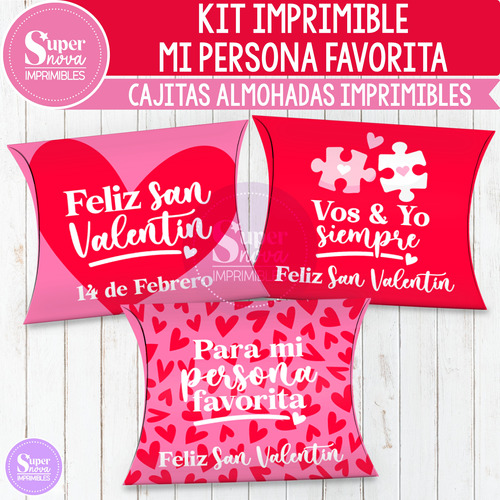 Kit Imprimible Cajitas Almohadas San Valentín Mi Persona Fav