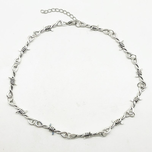Cordão Colar Arame Farpado Espinhos Skull Rock Punk
