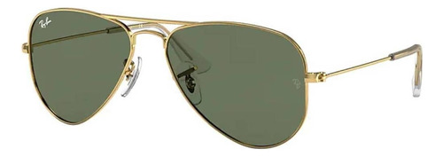 Óculos de sol Ray-Ban Aviador Junior 8-12 anos armação de metal cor polished gold, lente green de plástico clássica, haste polished gold de metal - RJ9506S