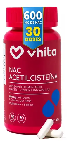 Suplemento em cápsula Vhita Nac 600 Mg Nac-n Acetilcisteina Nac 600mg Sem sabor de 30 un