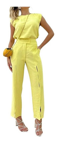 Conjunto Casual De Dos Piezas Con Top De Color Sólido Y Pant