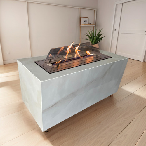 Lareira Em Porcelanato Esculpido Branco Onix Polido