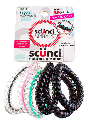 Scunci Ponytailers En Espiral Con Núcleo Interior Ns, 6 Unid