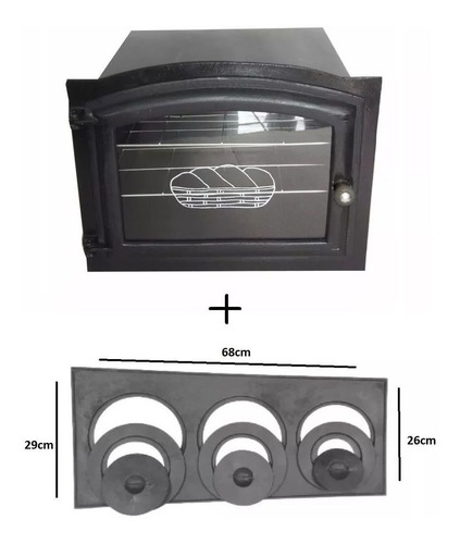 Forno 48x35x30cm Tampa Vidro E Chapa 3 Furos Fogão A Lenha