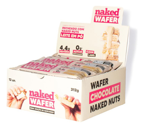 Naked Wafer leite em pó com chocolate branco caixa com 12 unidades de 26g cada
