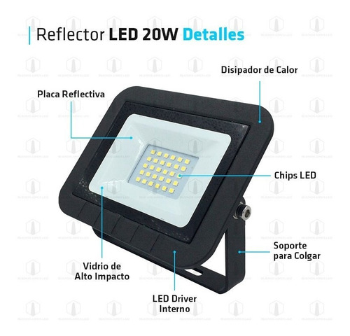 Imagen 3 de 10 de Reflector Led 20w Multiled 180° Calido Frio Foco Exterior