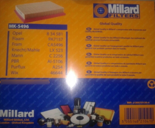 Imagen 2 de 2 de Filtro Aire Millard Mk-5496 Chevrolet Corsa Chevy C2