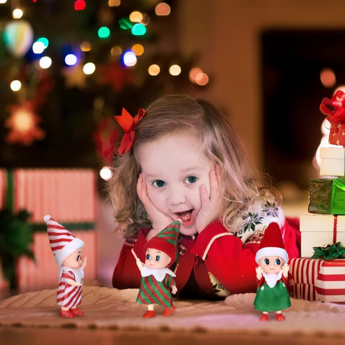 3 Piezas Pequeña Muñeca Elfo Navidad Miniatura Elfo Gemelos