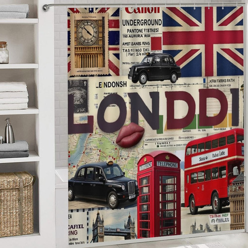 Set De 4 Cortinas De Ducha London Icons Collage-1