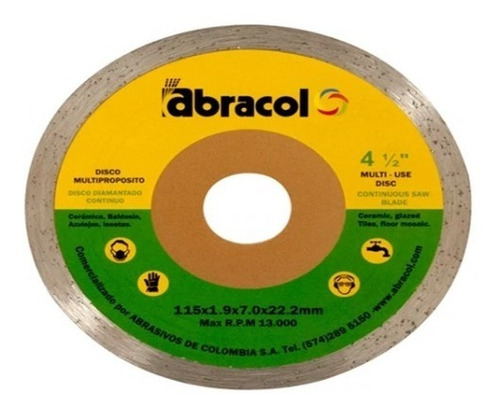 Disco D Corte Diamantado Continuo 4 1/2 X7mm Abracol