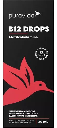 Drops B12 Metilcobalamina Frutas Vermelhas 20ml Puravida