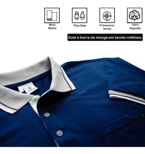 Imagem 2 de 6 de Camisa Polo Masculina Bolso G A G7 Grandes Plus Size 561