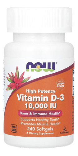 Vitamin D3 10000 Ui 240 Cápsulas Blandas Now Foods