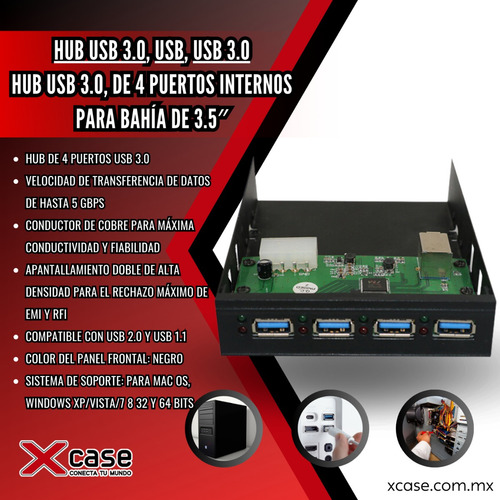 Hub Xcase Usb 3.0, De 4 Puertos Internos Para Bahía De 3.5