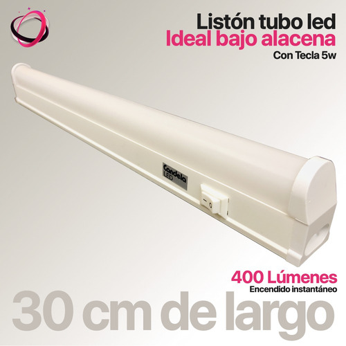 Liston Tubo Led Bajo Alacena Con Tecla 5w 30cm
