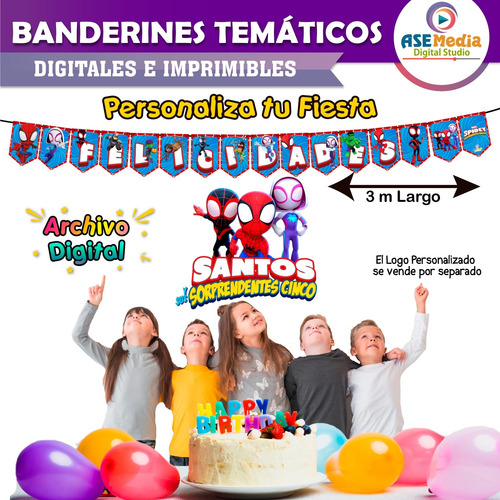 Banderín Spiderman Letrero Banner Cumpleaños Imprimible Pdf