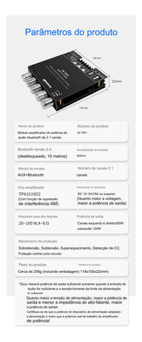 Amplificador 200w 2.1 Bluetooth Zk-tb21 C/fonte 10 Amperes