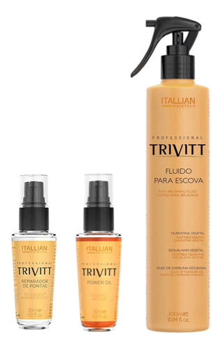 Kit Fluido P/escova + Reparador Pontas + Power Oil | Trivitt