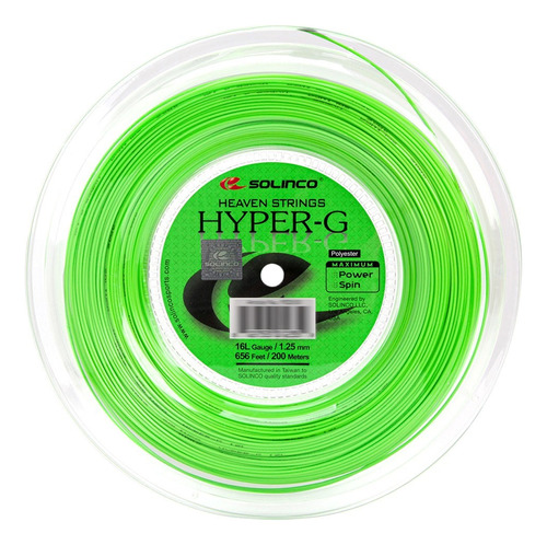 Corda Solinco Hyper G 16l 1.25mm Rolo 200 Metros Verde