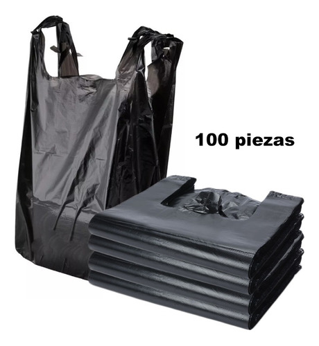 1 Kg Bolsa Asa Camiseta Negro 36*58 Tamaños 100pz Reciclada