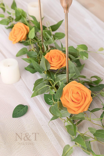 Flores Artificiales, Flores Falsas, Rosas Naranjas Perfectas