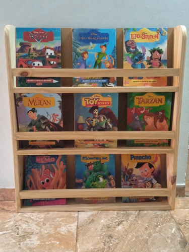 Biblioteca Infantil Montessori 3 Estantes Barnizada Con Tapa