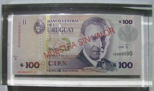 Billete $100 Bcu Muestra Sin Valor Serie E Nª 0 Encapsulado