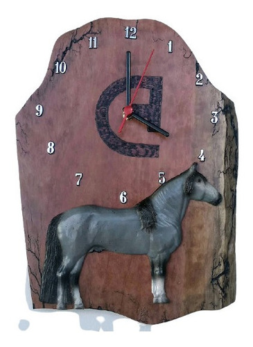 Relógio Parede Rústico Madeira Resina Cavalo Crioulo