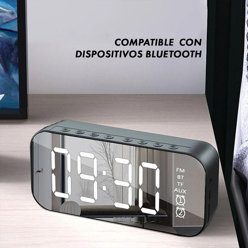 Imagen 4 de 10 de Reloj Radio Despertador Bluetooth Batería Alarma Micro Sd
