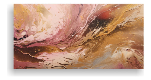 80x40cm Cuadro Abstracto En Acuarela Marrón Y Neón Abstrac