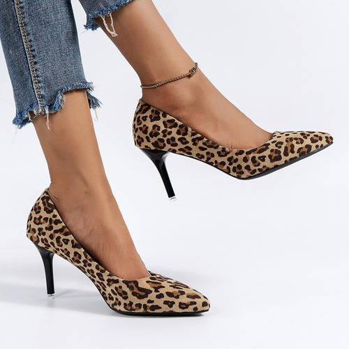 Zapatos De Moda De Tacón Fino Con Estampado De Leopardo Para
