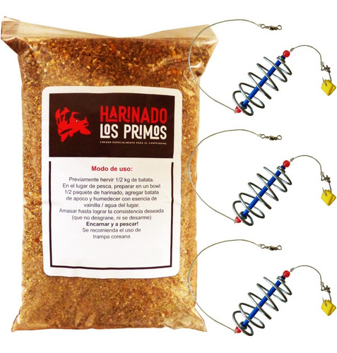 Harinado Los Primos X 1 Kg + 3 Lineas Feeder P/ Pesca Carpa 