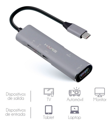 Adaptador Usb Tipo C 5 En 1 Usb 3.0 Hdmi 4k Sd Micro Sd Tf