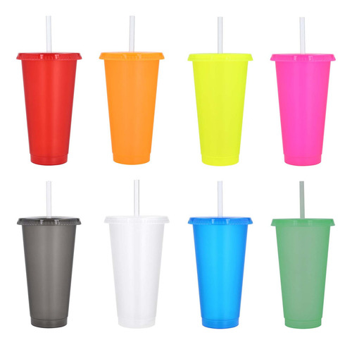 30 Vasos Reusables Con Tapa Y Popote 24oz/ 700ml (30 Piezas) Color