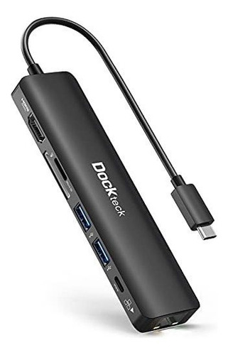 Hub Usb C Dockteck 4k 60hz 7 En 1 Usbc/usb/hdmi/sd -negro