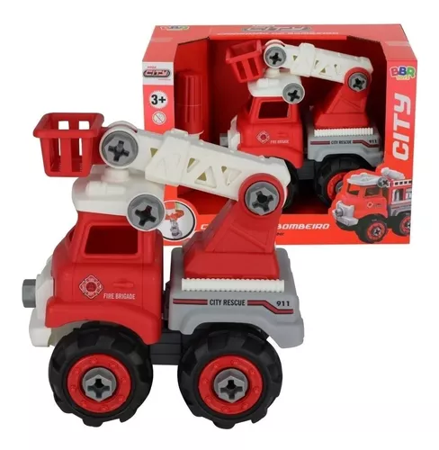 BBR Toys KIt caminhão de brinquedo infantil para criança a fricção  Plataforma e Bombeiro BBR