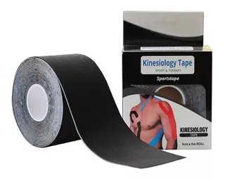 Bandagem Elástica Kinesiology Ktape Adesiva 5cm X 5m Preto