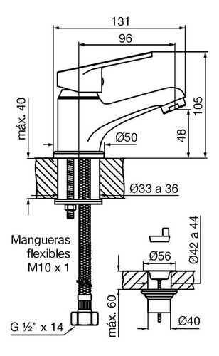 Imagen 2 de 7 de Griferia Fv Compacta Monocomando Lavatorio Baño 181/m4