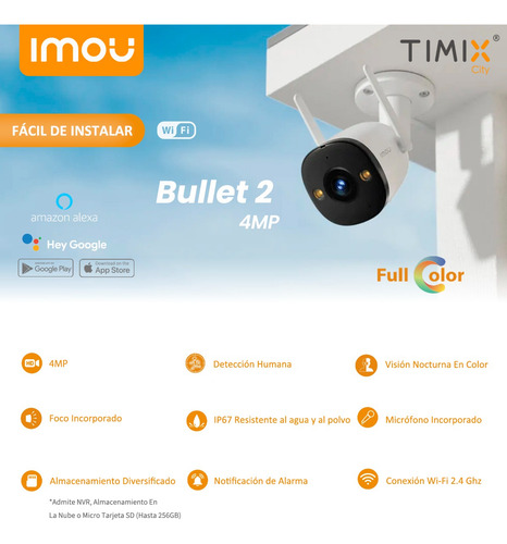Cámara De Seguridad Wifi Imou Ip Exterior 4mp +32gb