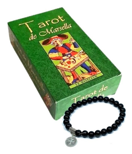 Imagen 1 de 5 de Tarot De Marsella ( Color ) + Pulsera Obsidiana San Benito