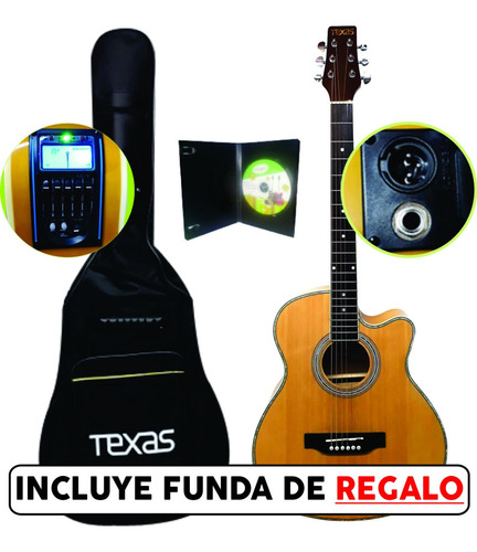 Guitarra Electroacustica Texas Ag60 Lc5 Afinador Funda Dvd