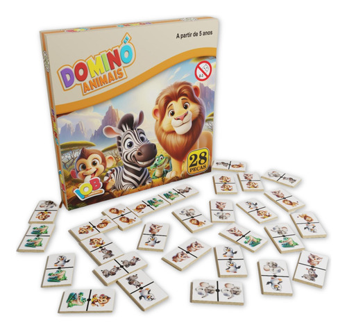 Jogo Domino Animais 28 Pecas +5 Anos Iob