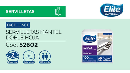 Elite Servilleta Mantel 40x40, Doble Hoja, 100 Unidades